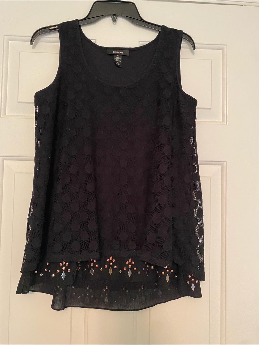 Style & Co. Black Embellished Layered Tank Top - Size Medium